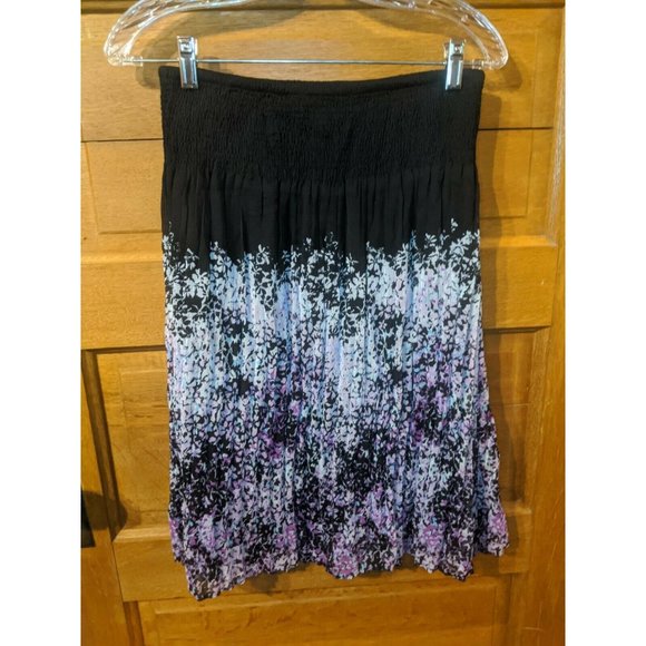 CJ Banks Size M Skirt Crinkle Overlay Purple Black Floral Christopher Lined - Picture 1 of 5